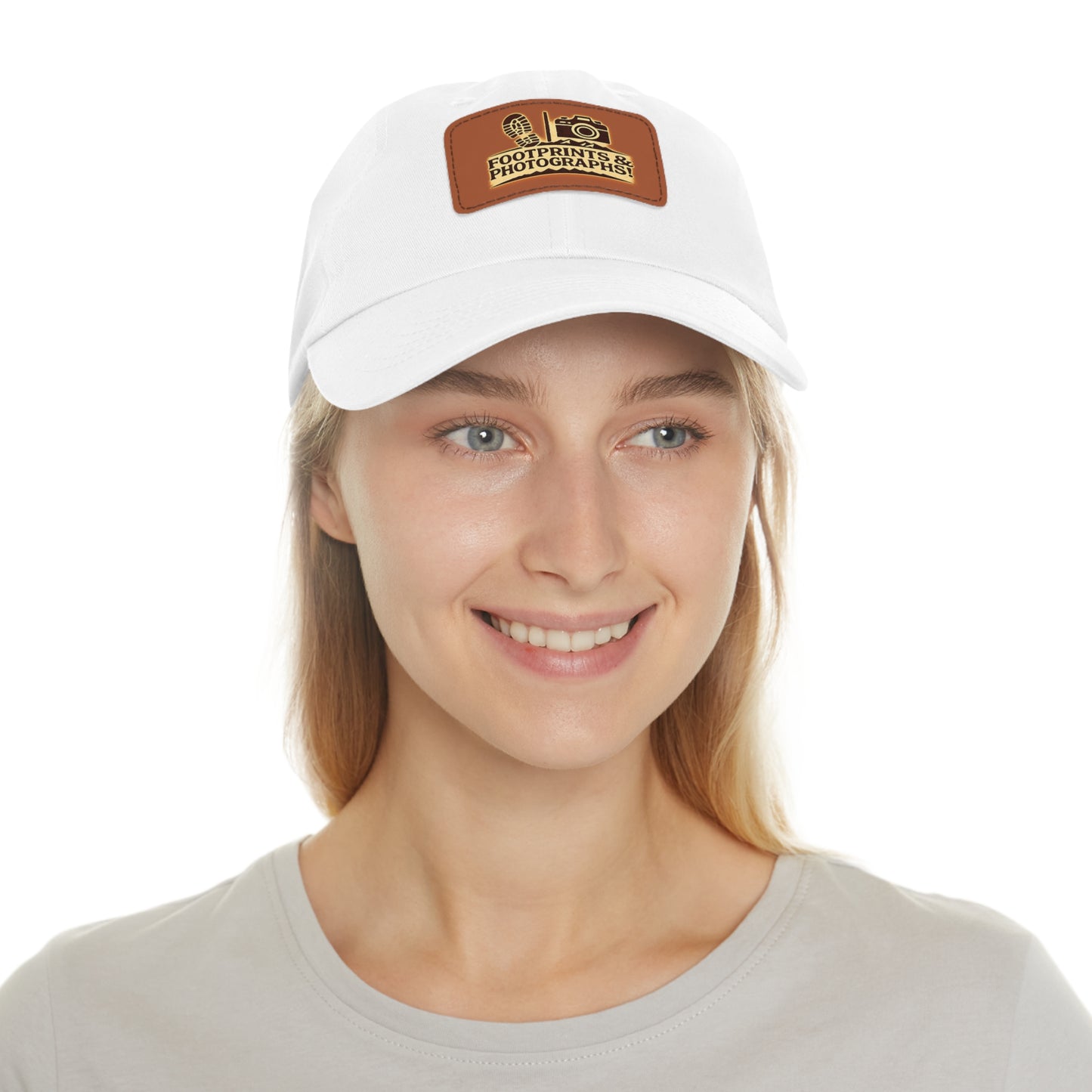 Leather Patch Dad Hat — "Footprints & Photographs" Outdoor Photographer Cap