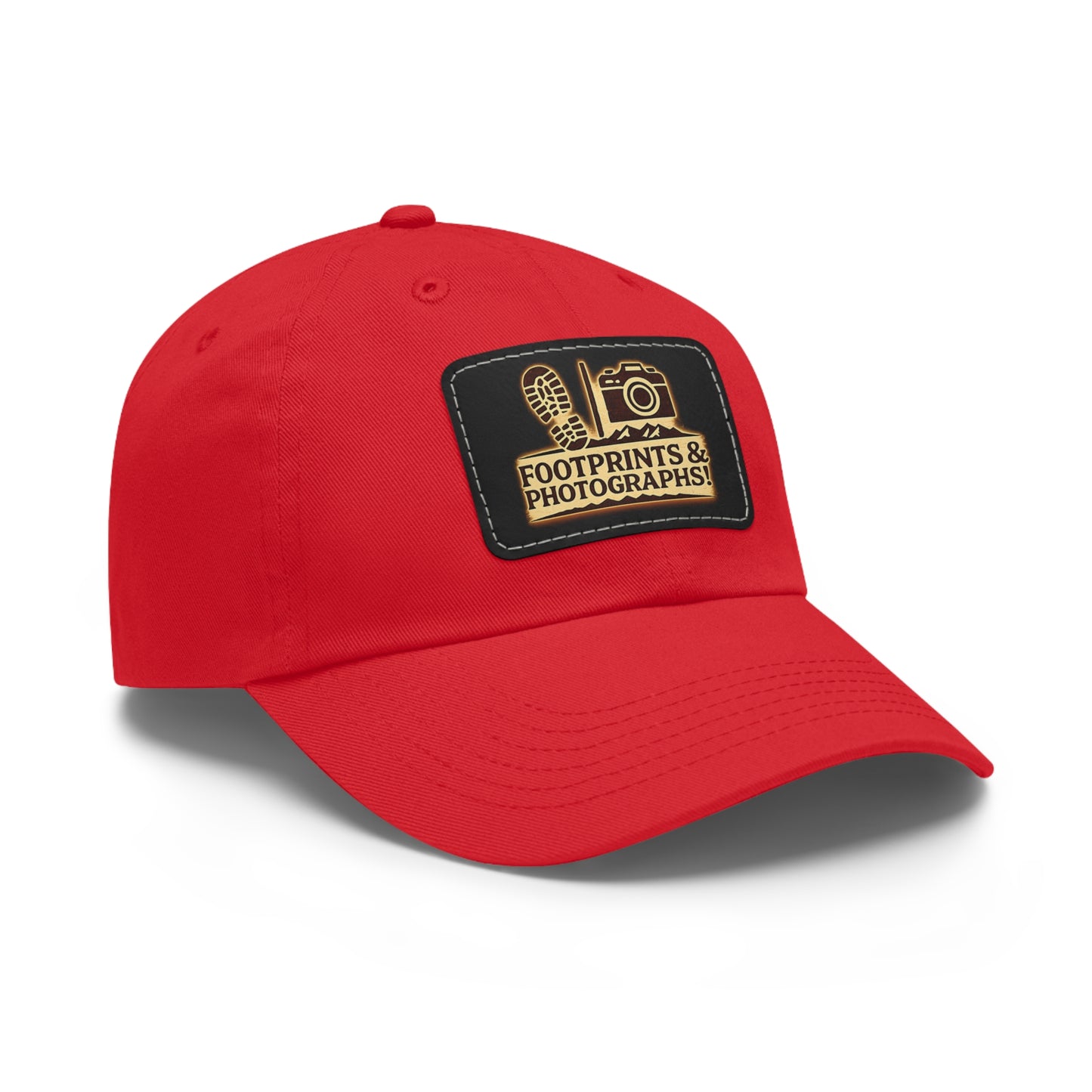 Leather Patch Dad Hat — "Footprints & Photographs" Outdoor Photographer Cap