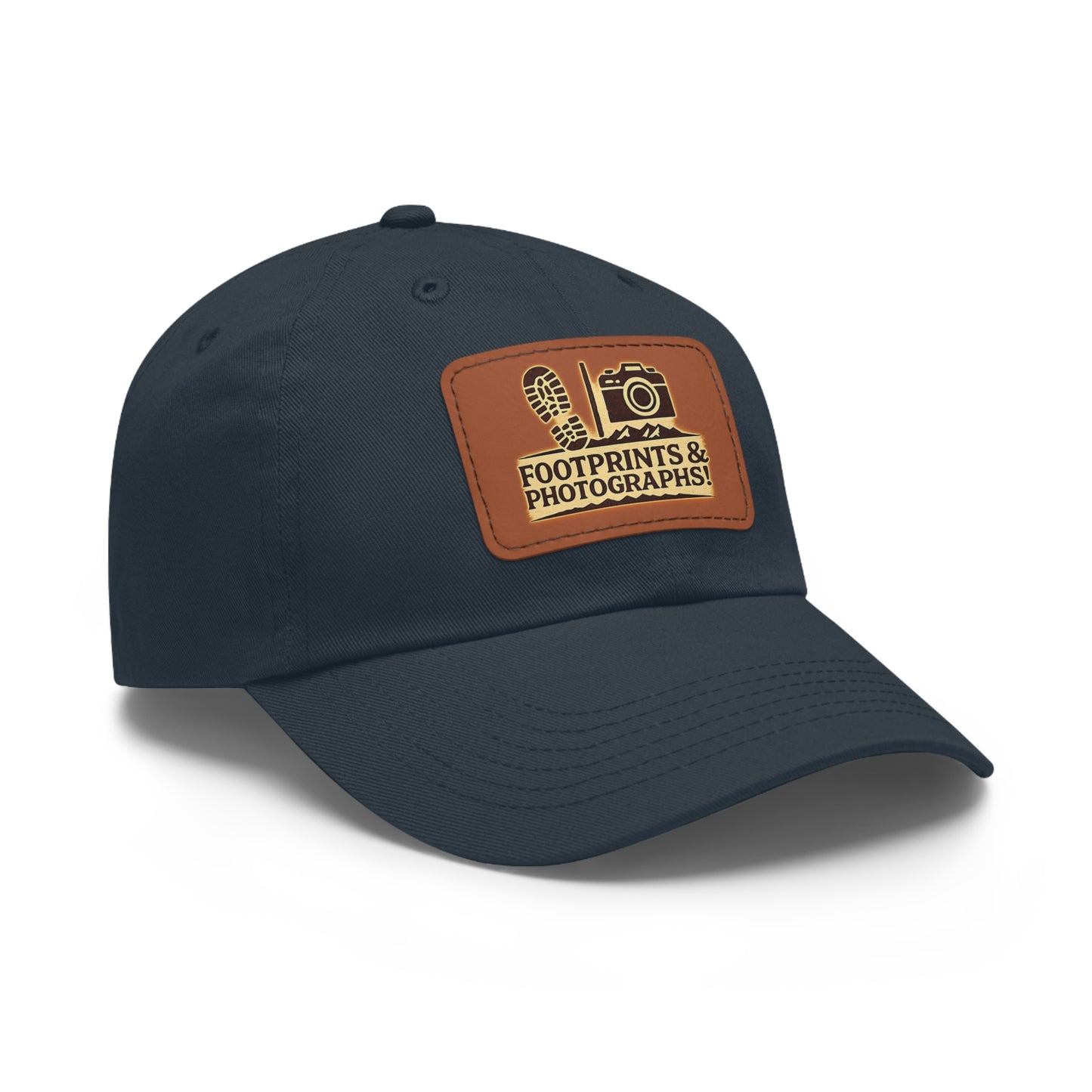 Leather Patch Dad Hat — "Footprints & Photographs" Outdoor Photographer Cap