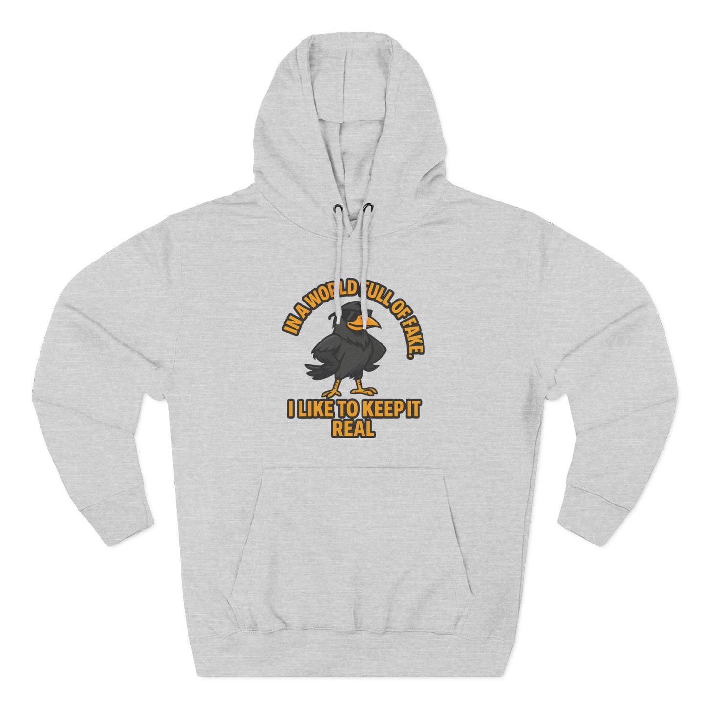 Three-Panel Hoodie — Funny Ostrich "I Like to Keep It Real" Graphic