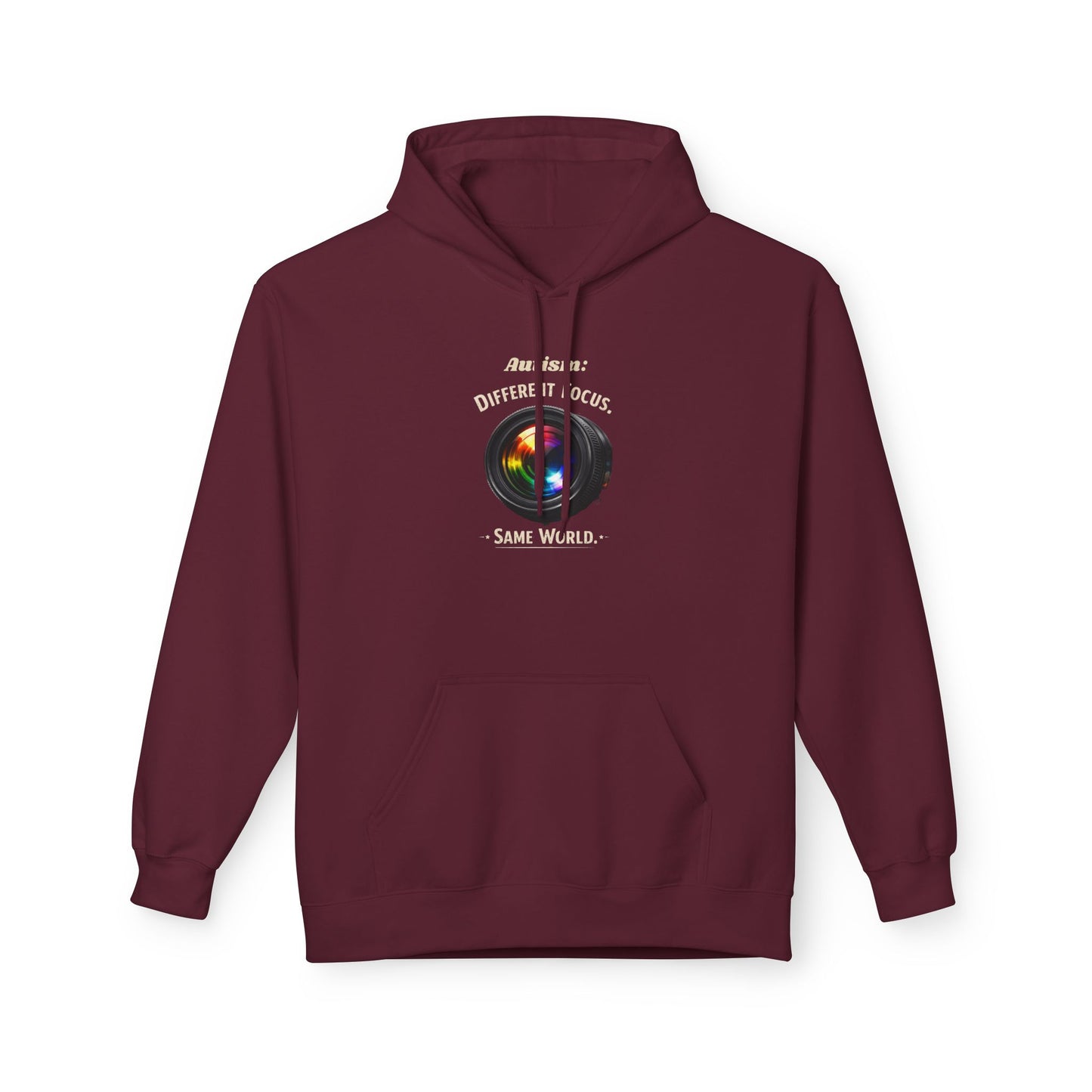 Hoodie — 'Different Not Less, Same World' Rainbow Eye Graphic