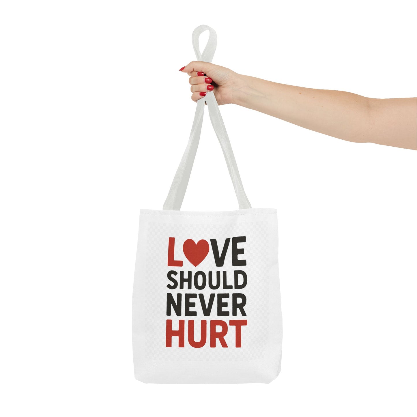 Love Should Never Hurt Tote Bag – Inspirational Gift for Awareness Events, Eco-Friendly Reusable Shopping Bag, Positive Affirmation Bag