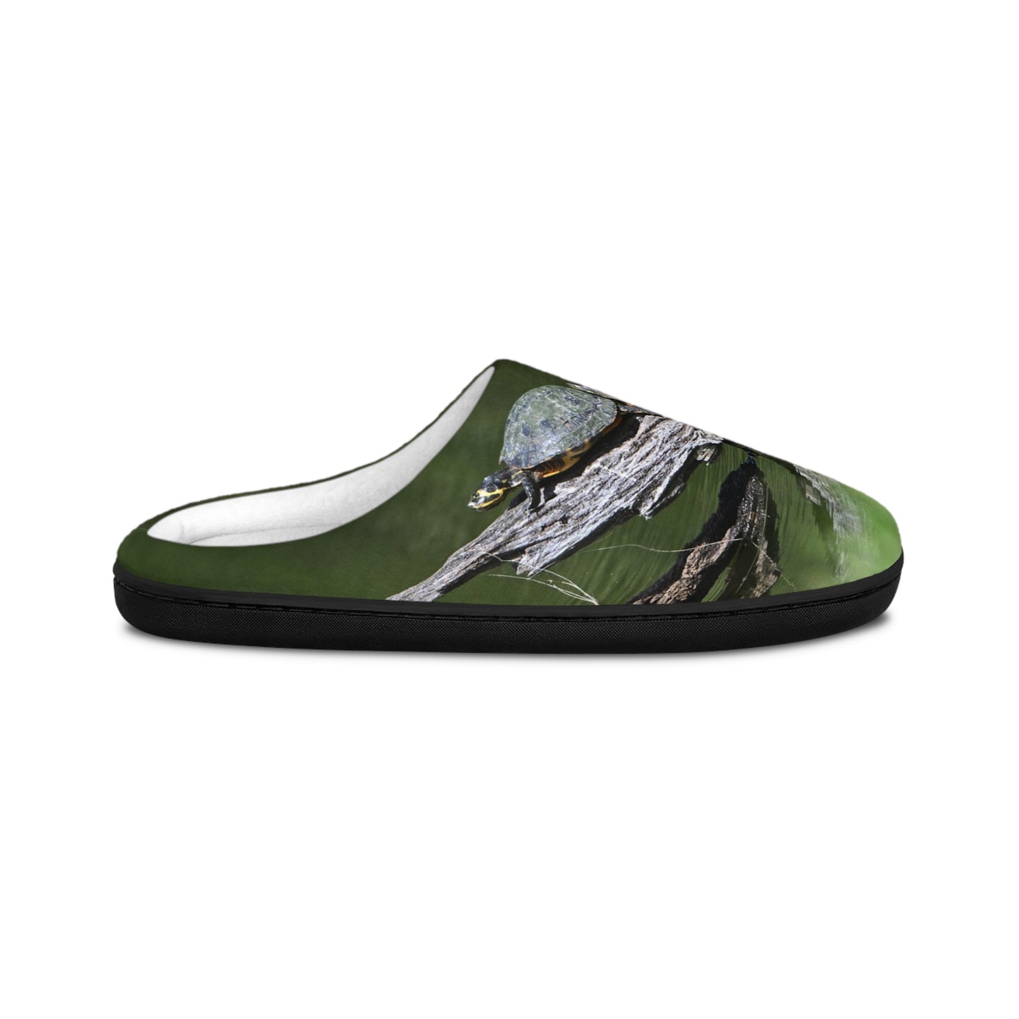 Green Nature Print Slippers — Cozy Indoor Women’s Slip-On with Mossy Bark Design