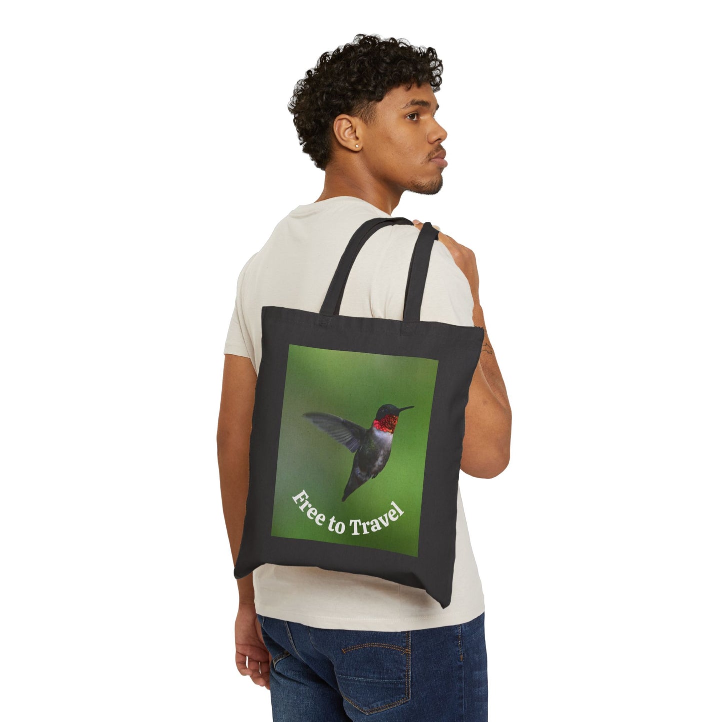 Cotton Canvas Tote Bag with Hummingbird