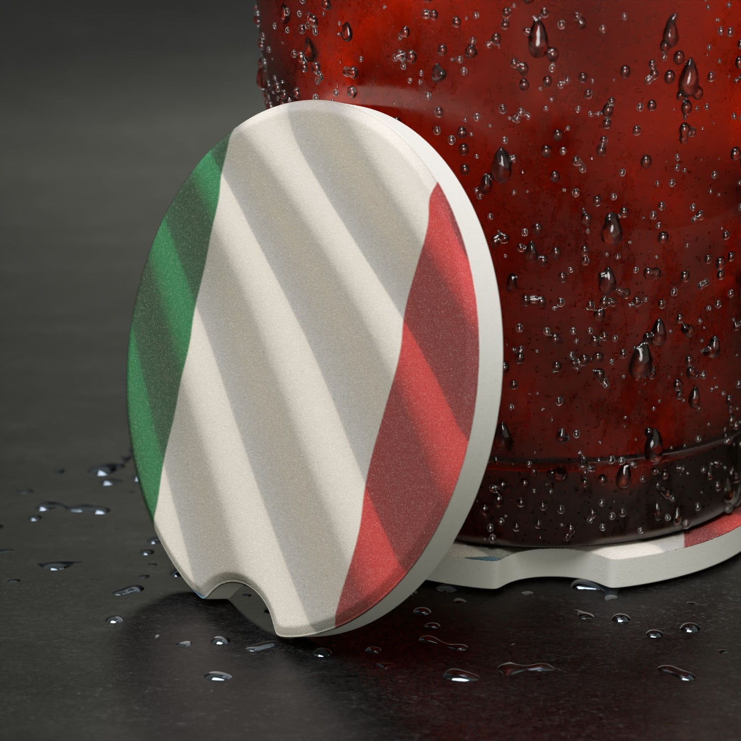 Italian Flag Soapstone Car Coaster — Round Cup Holder Protector