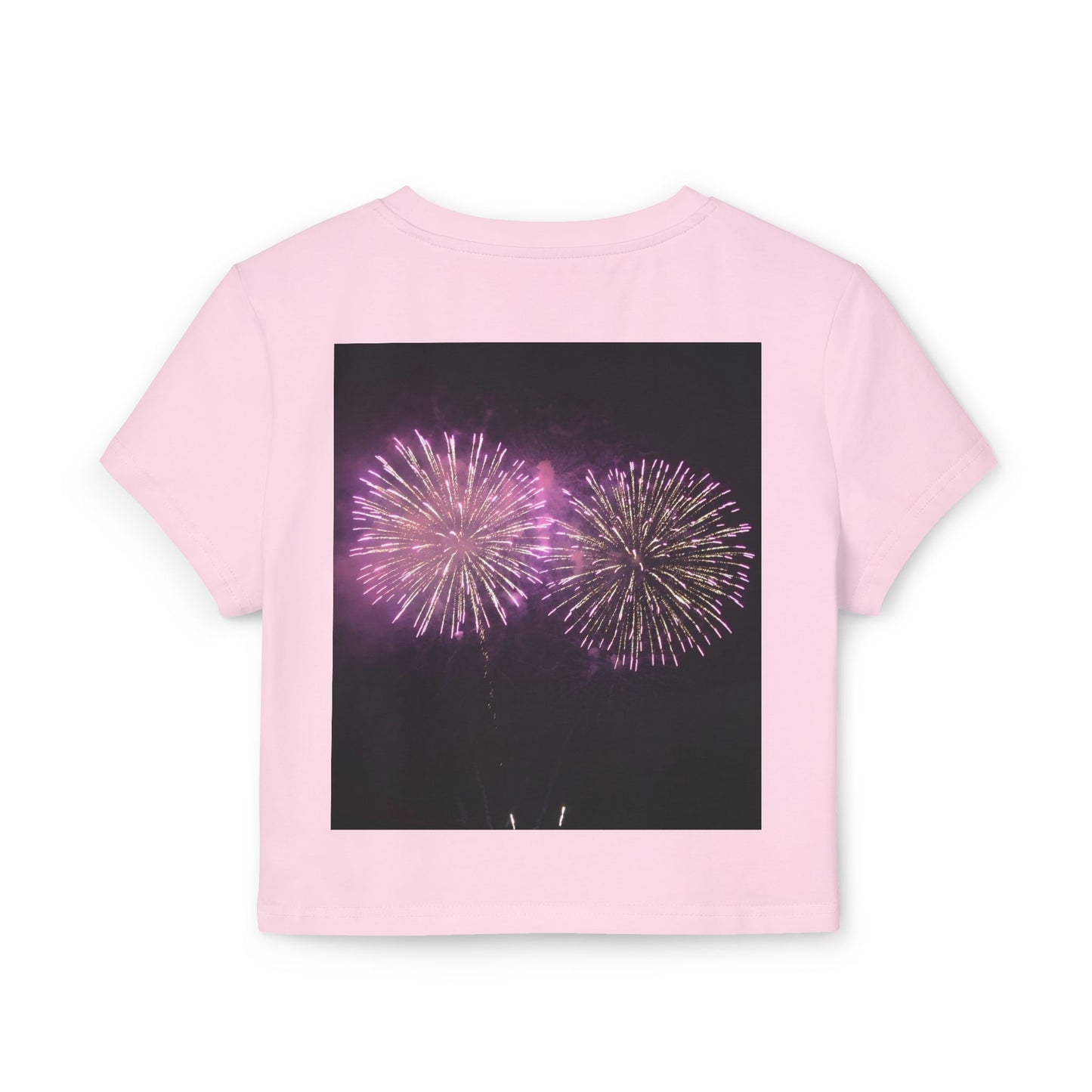 Women's Baby Tee with Vibrant Fireworks Design | Casual Summer Top, Festival Wear, Party Shirt, Celebrate Events, Gift for Her