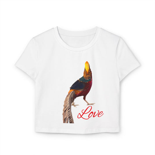 Colorful Love Bird Women's Baby Tee, Cute Summer Top, Stylish Casual Wear, Gift for Bird Lovers, Trendy Graphic Tee