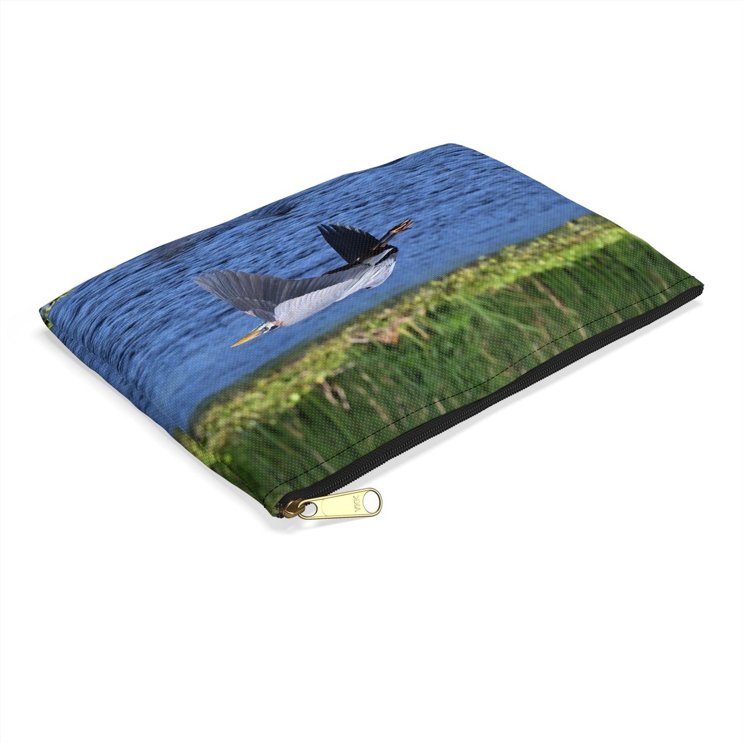 Nature-Inspired Accessory Pouch with Flying Heron Design, Wildlife Organizer, Eco-Friendly Gift, Travel Essentials, Bird Lover's Tote