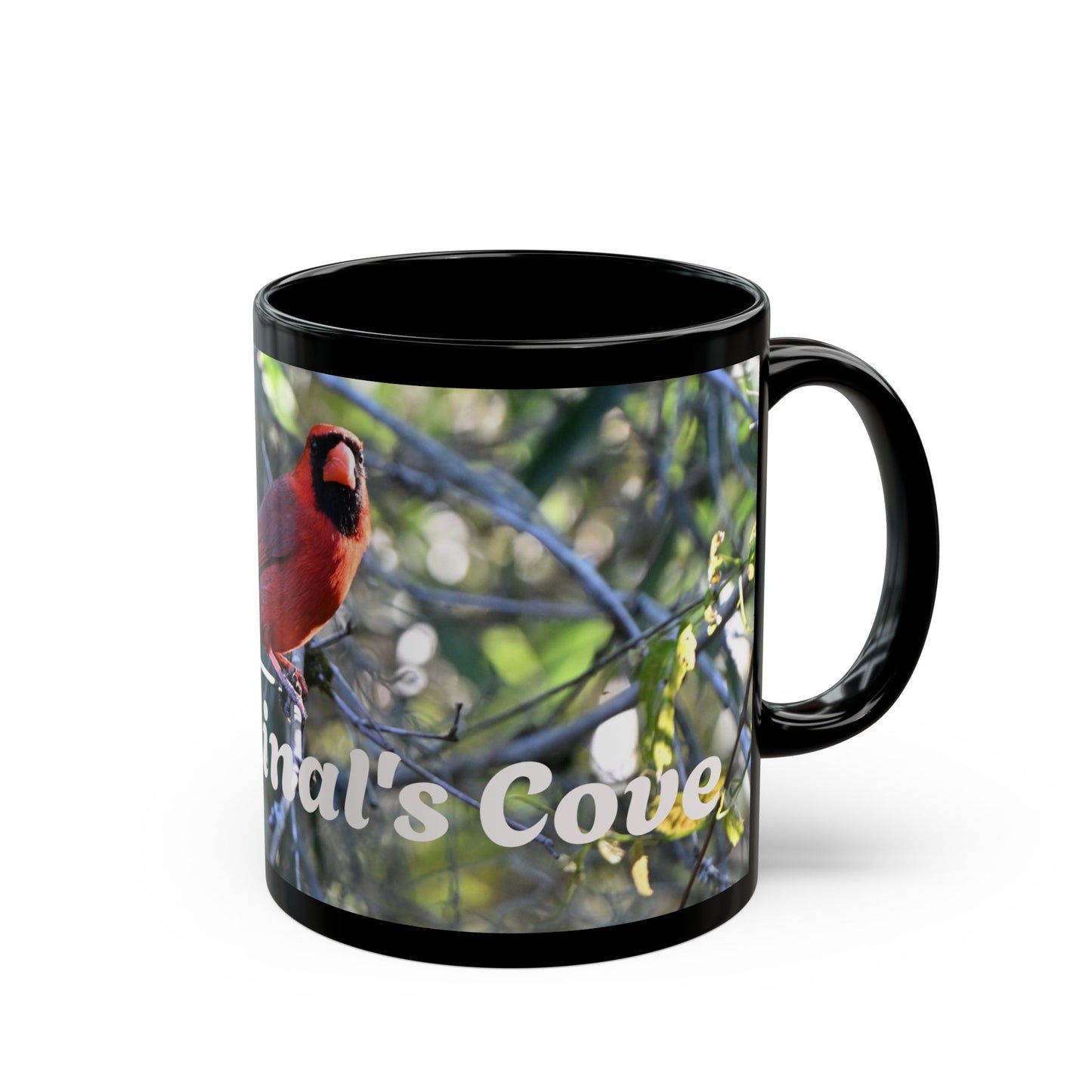 Cardinal's Cove Black Mug - Nature Lover's Coffee Cup, Birdwatching Gift, Home Decor, Eco-Friendly Drinkware, Birdwatcher Mug