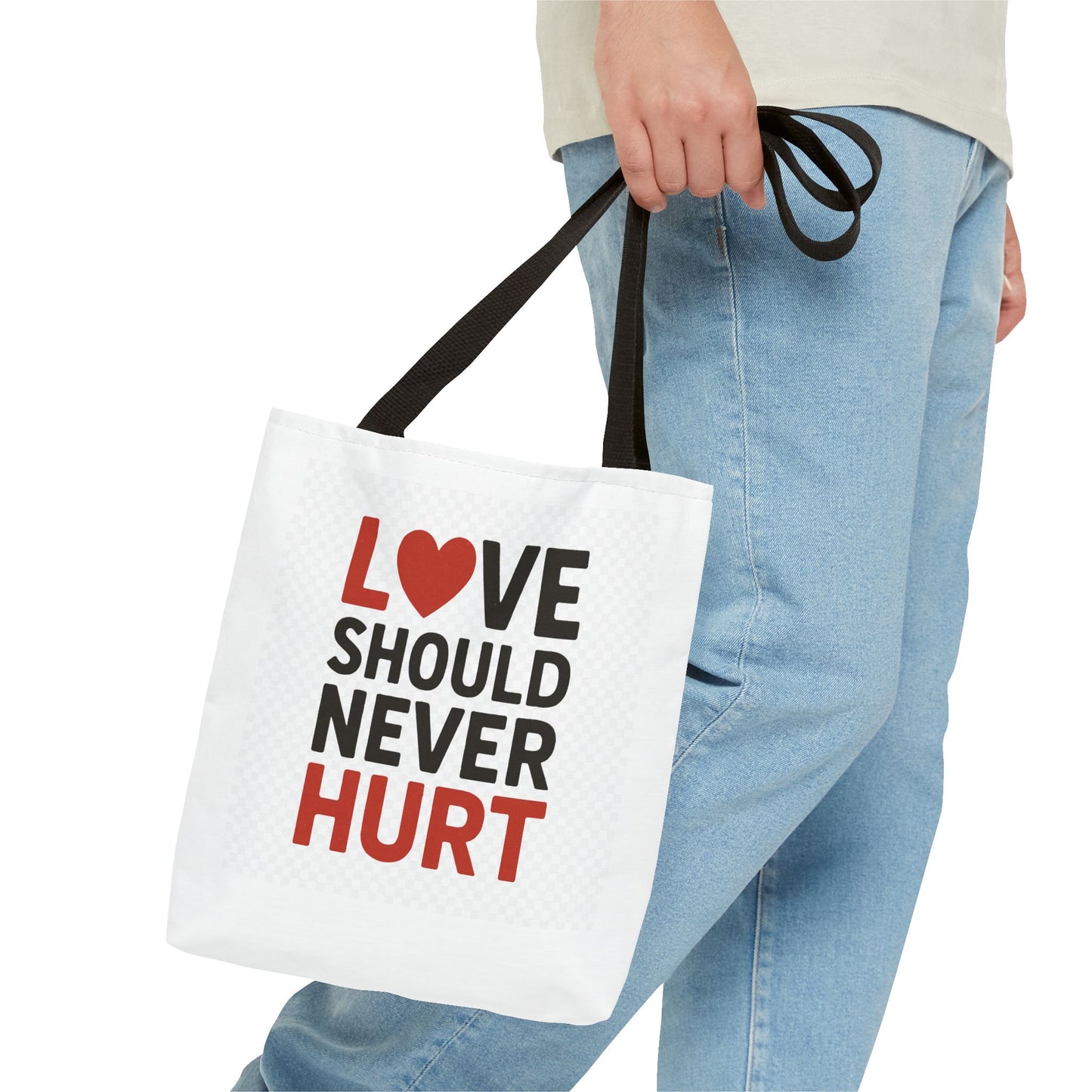 Love Should Never Hurt Tote Bag – Inspirational Gift for Awareness Events, Eco-Friendly Reusable Shopping Bag, Positive Affirmation Bag