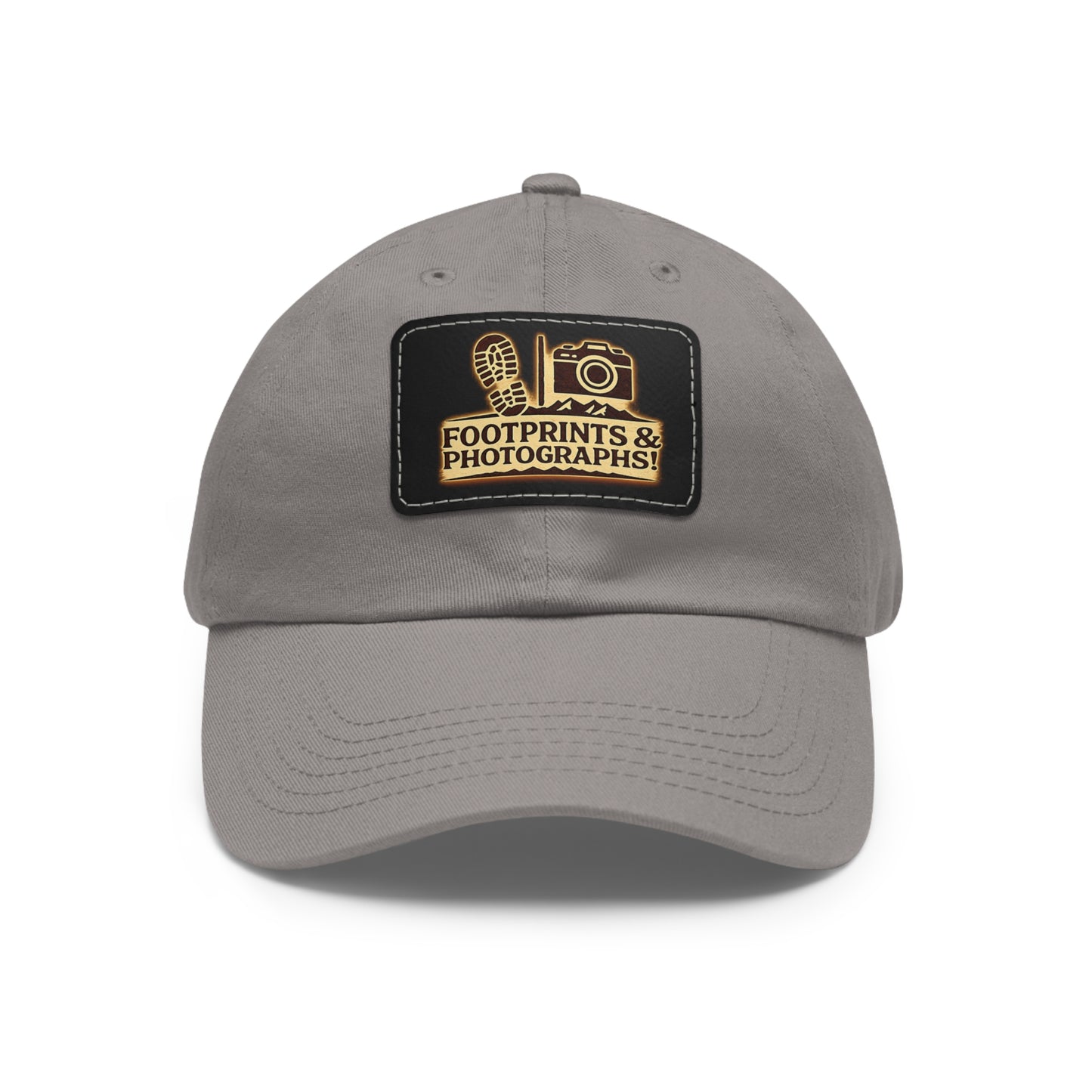 Leather Patch Dad Hat — "Footprints & Photographs" Outdoor Photographer Cap
