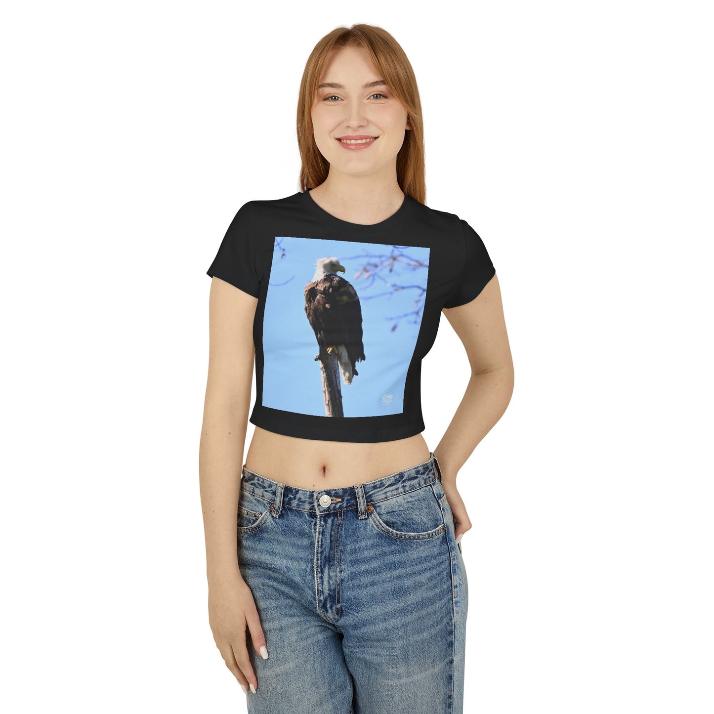 Eagle Graphic Women's Baby Tee, Cute Summer Top, Nature Lover Shirt, Casual Outfit, Gift for Birdwatchers, Earth Day Apparel