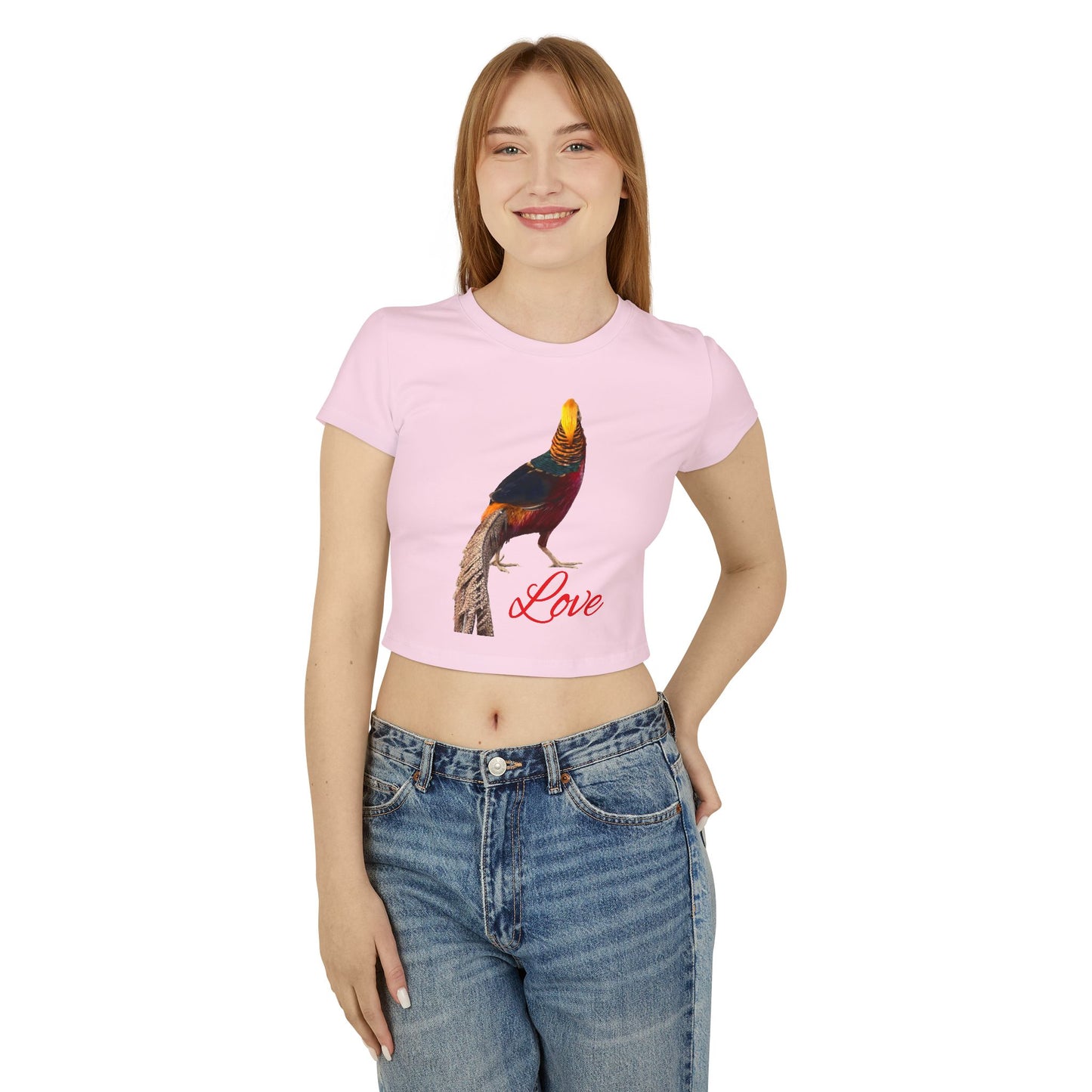 Colorful Love Bird Women's Baby Tee, Cute Summer Top, Stylish Casual Wear, Gift for Bird Lovers, Trendy Graphic Tee