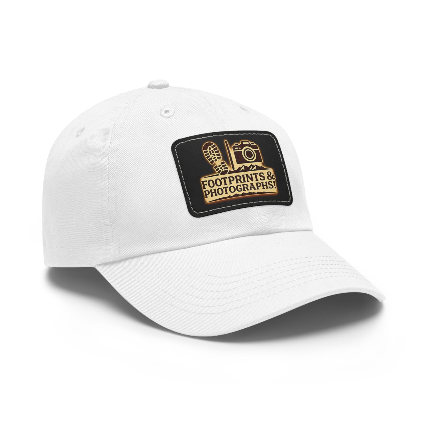 Leather Patch Dad Hat — "Footprints & Photographs" Outdoor Photographer Cap