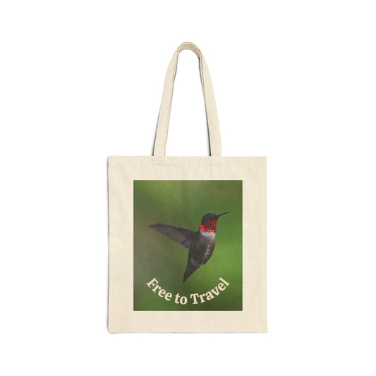 Cotton Canvas Tote Bag with Hummingbird