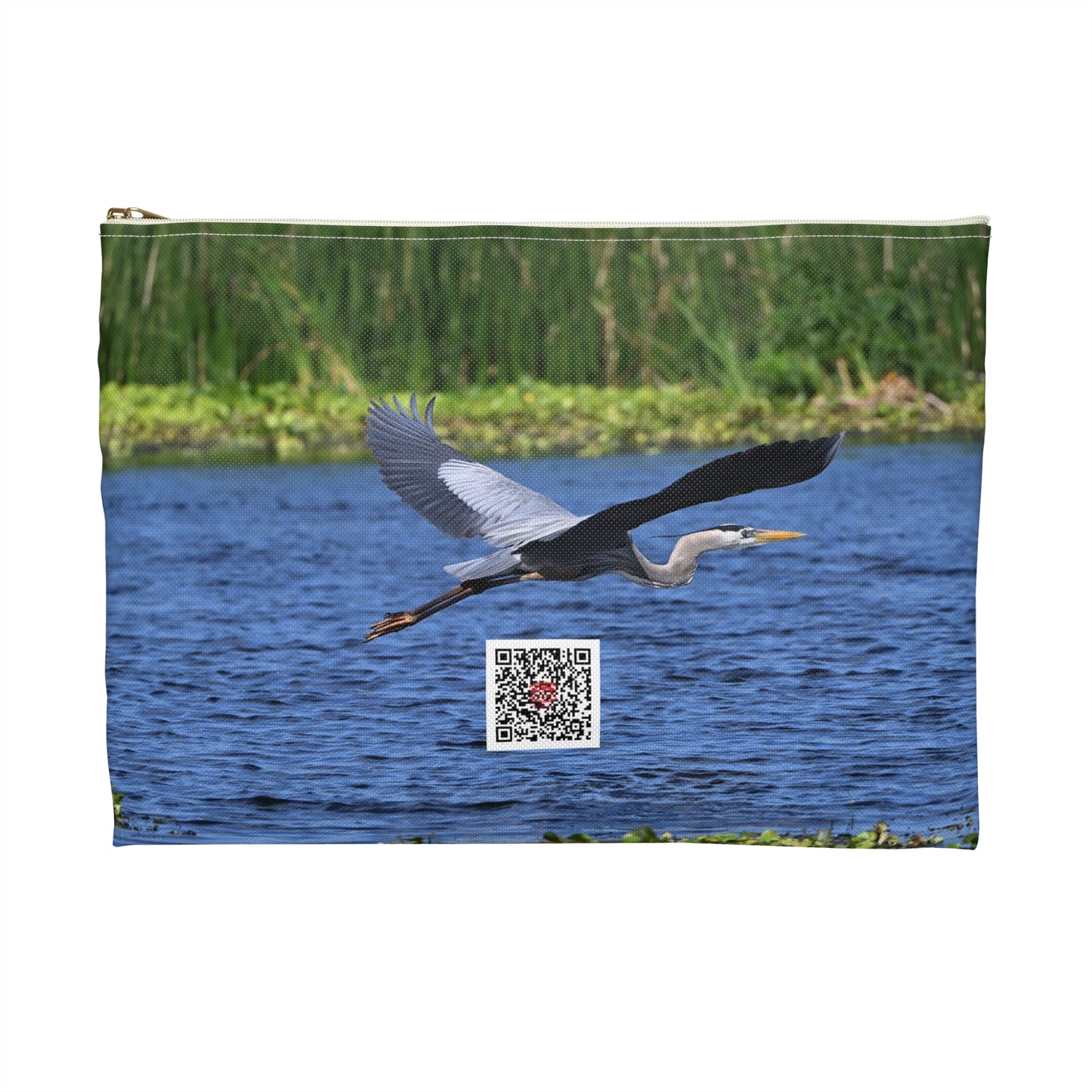 Nature-Inspired Accessory Pouch with Flying Heron Design, Wildlife Organizer, Eco-Friendly Gift, Travel Essentials, Bird Lover's Tote