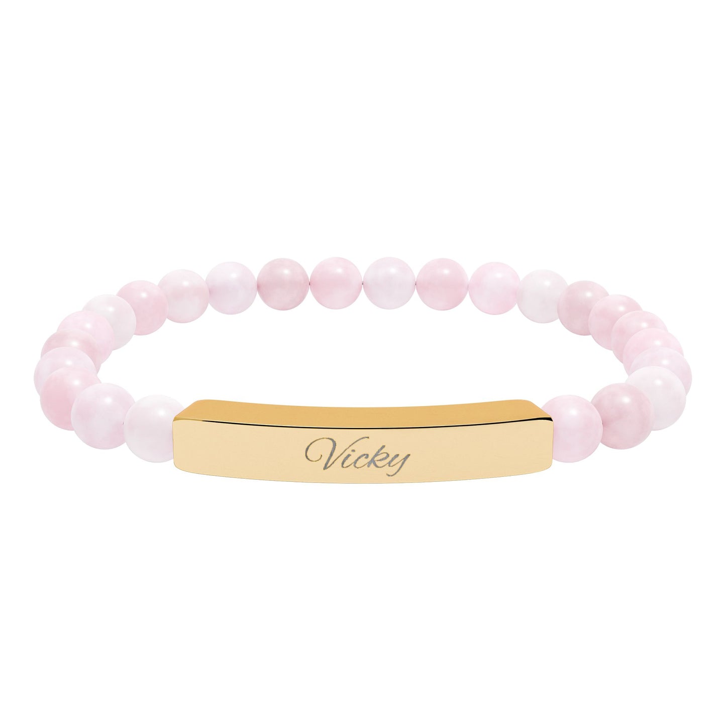 Engravable Natural Stone Bar Bracelet — Stretch Beaded Personalized Jewelry