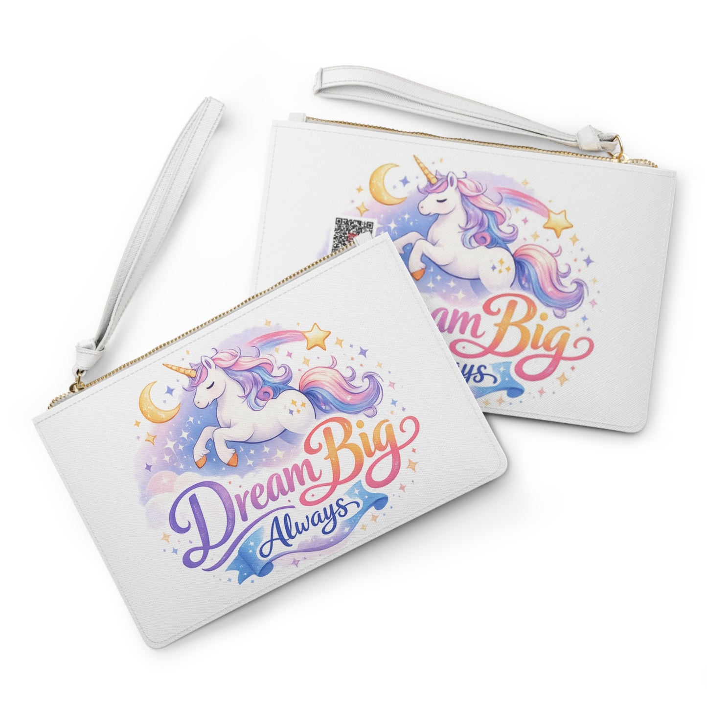 Clutch Bag — 'Dream Big Always' Unicorn Wristlet Clutch, Cute Pastel Magic Accessory for Girls & Teens