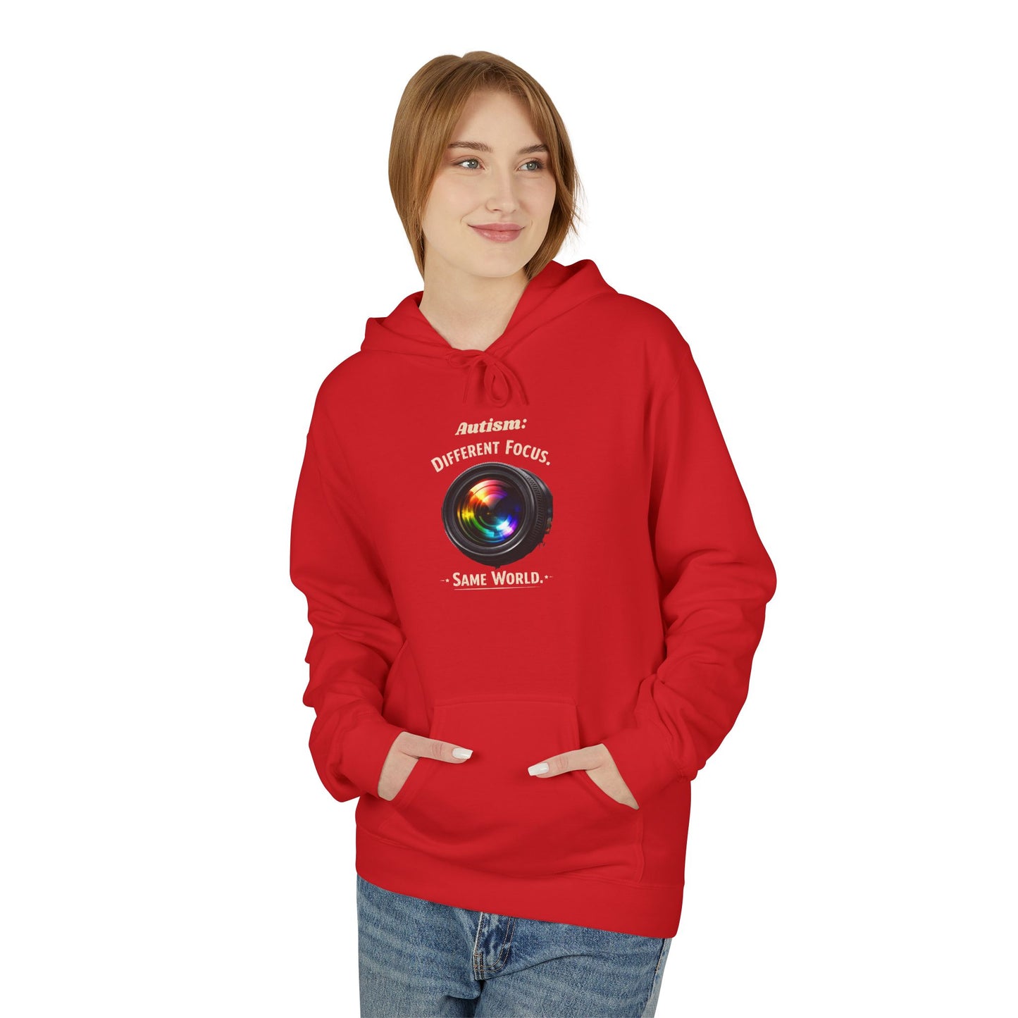 Hoodie — 'Different Not Less, Same World' Rainbow Eye Graphic