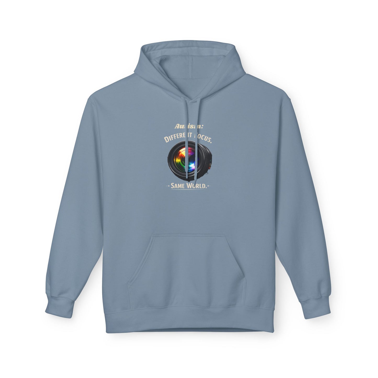 Hoodie — 'Different Not Less, Same World' Rainbow Eye Graphic