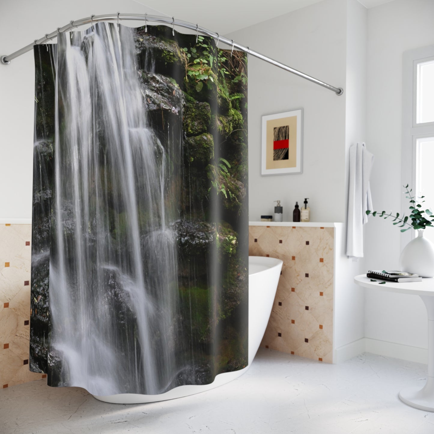 Serene Waterfall Shower Curtain - Tranquil Bathroom Decor, Nature-Inspired Home Accents, Relaxing Gift, Spa Vibes