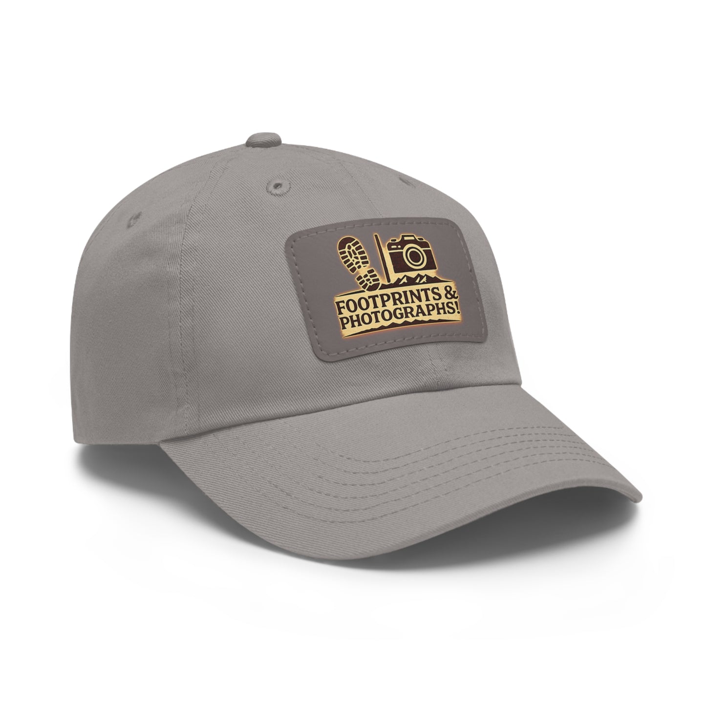 Leather Patch Dad Hat — "Footprints & Photographs" Outdoor Photographer Cap