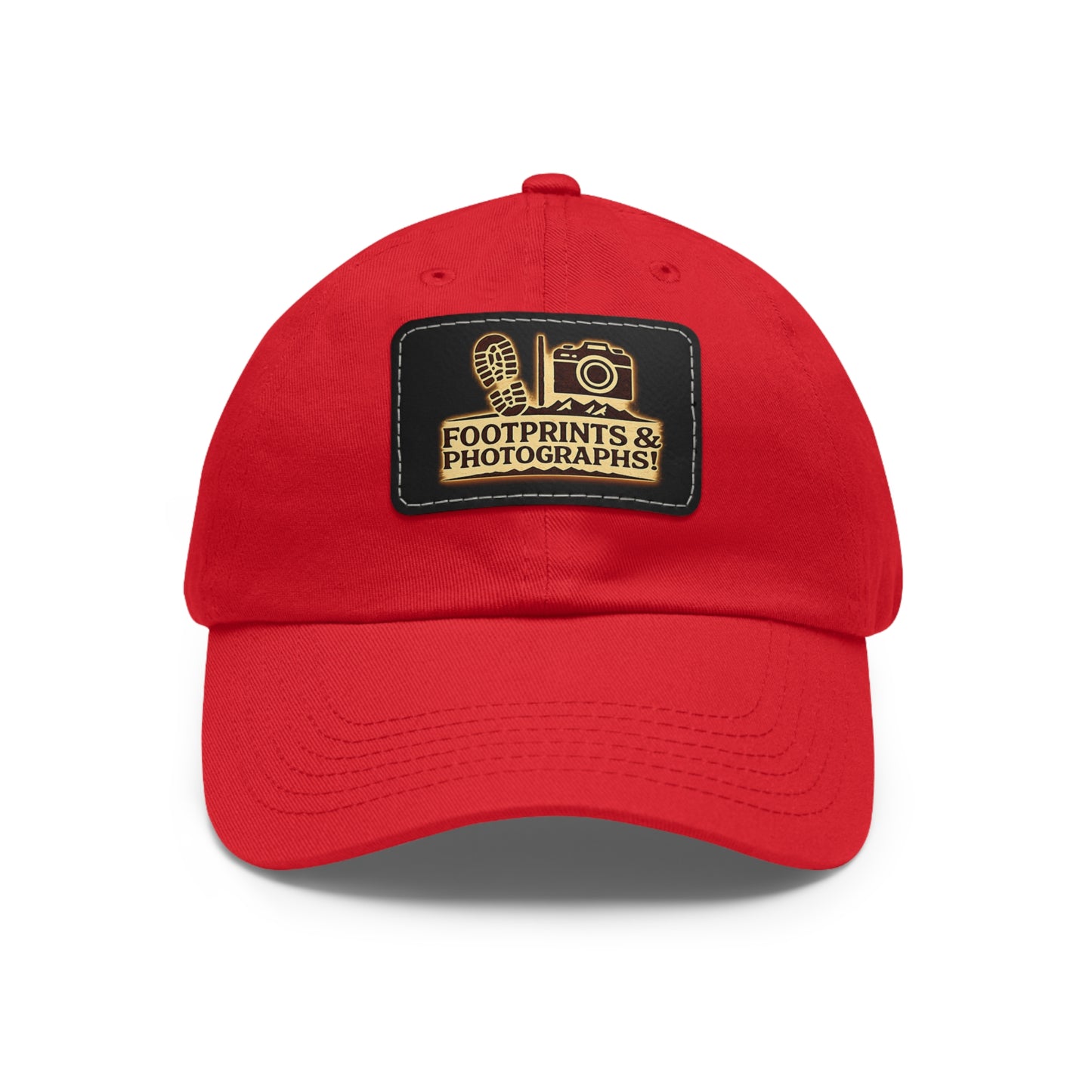 Leather Patch Dad Hat — "Footprints & Photographs" Outdoor Photographer Cap