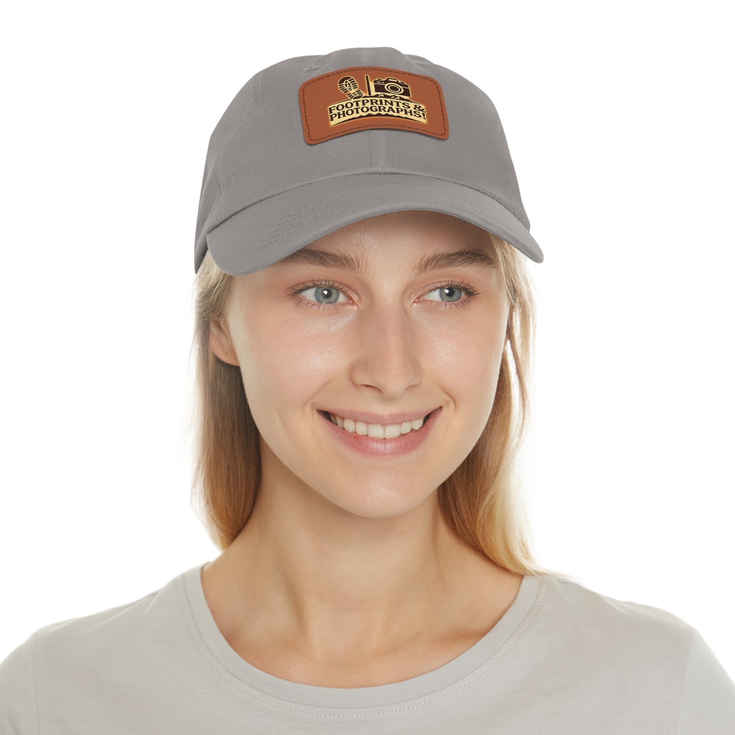 Leather Patch Dad Hat — "Footprints & Photographs" Outdoor Photographer Cap