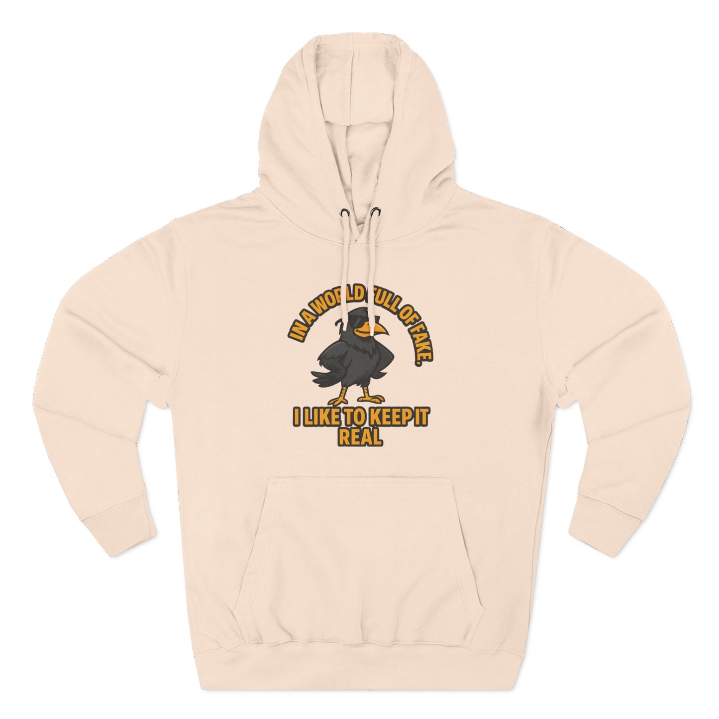 Three-Panel Hoodie — Funny Ostrich "I Like to Keep It Real" Graphic