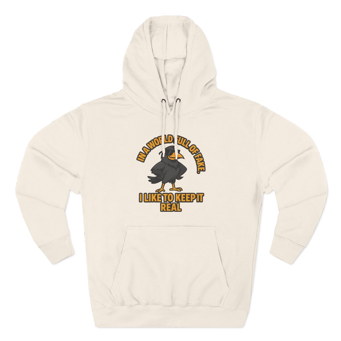 Three-Panel Hoodie — Funny Ostrich "I Like to Keep It Real" Graphic