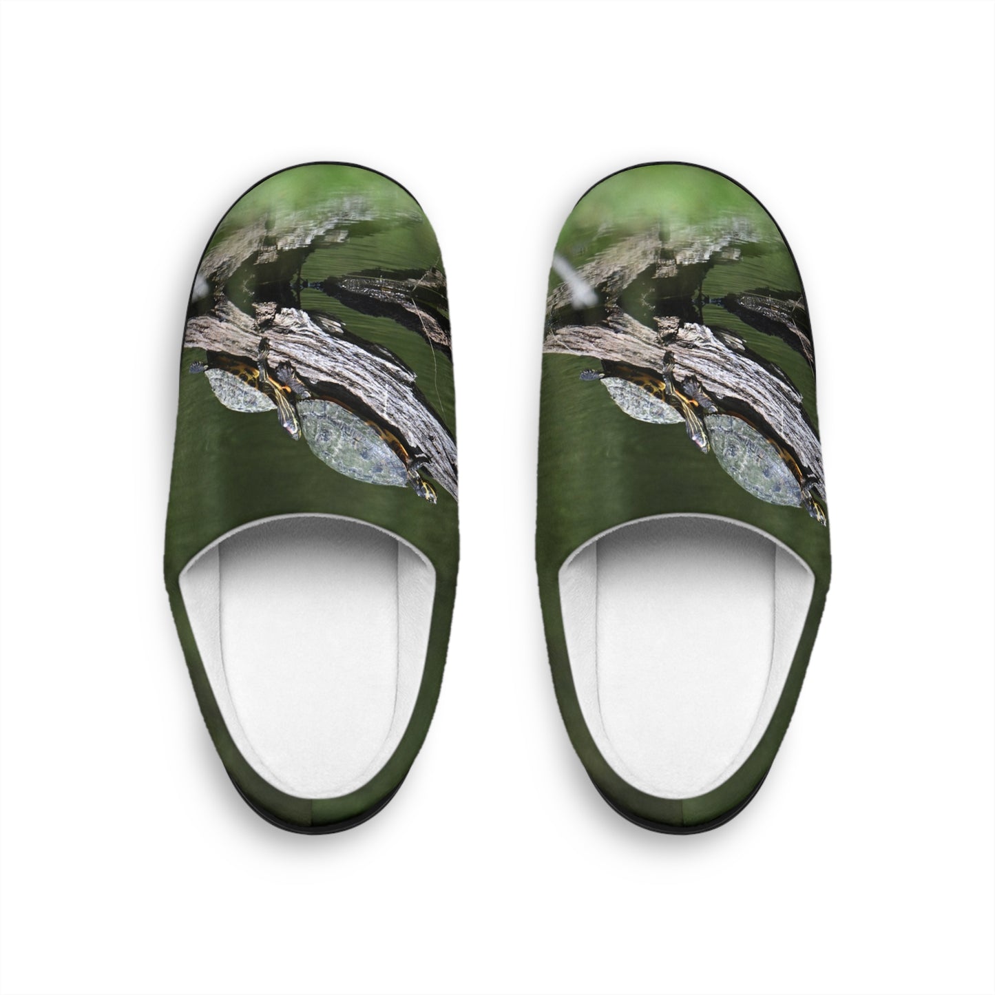 Green Nature Print Slippers — Cozy Indoor Women’s Slip-On with Mossy Bark Design