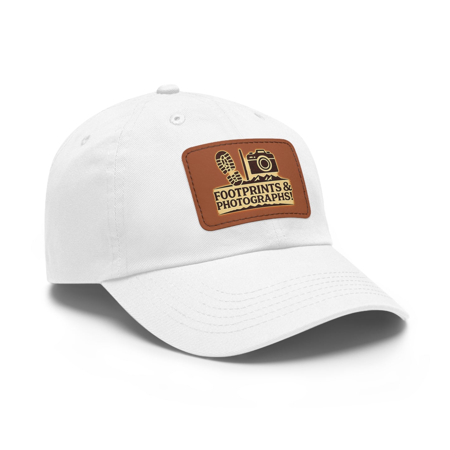 Leather Patch Dad Hat — "Footprints & Photographs" Outdoor Photographer Cap