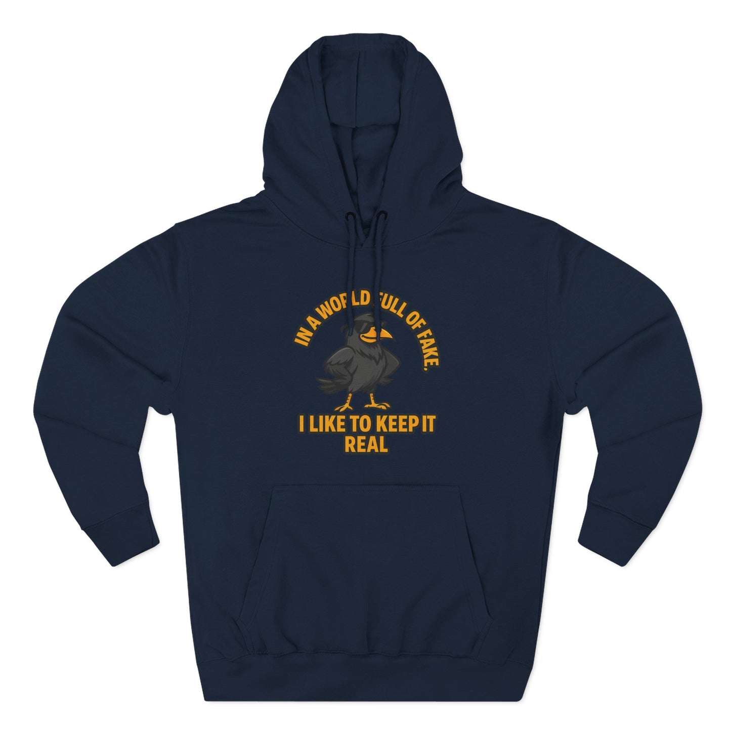 Three-Panel Hoodie — Funny Ostrich "I Like to Keep It Real" Graphic