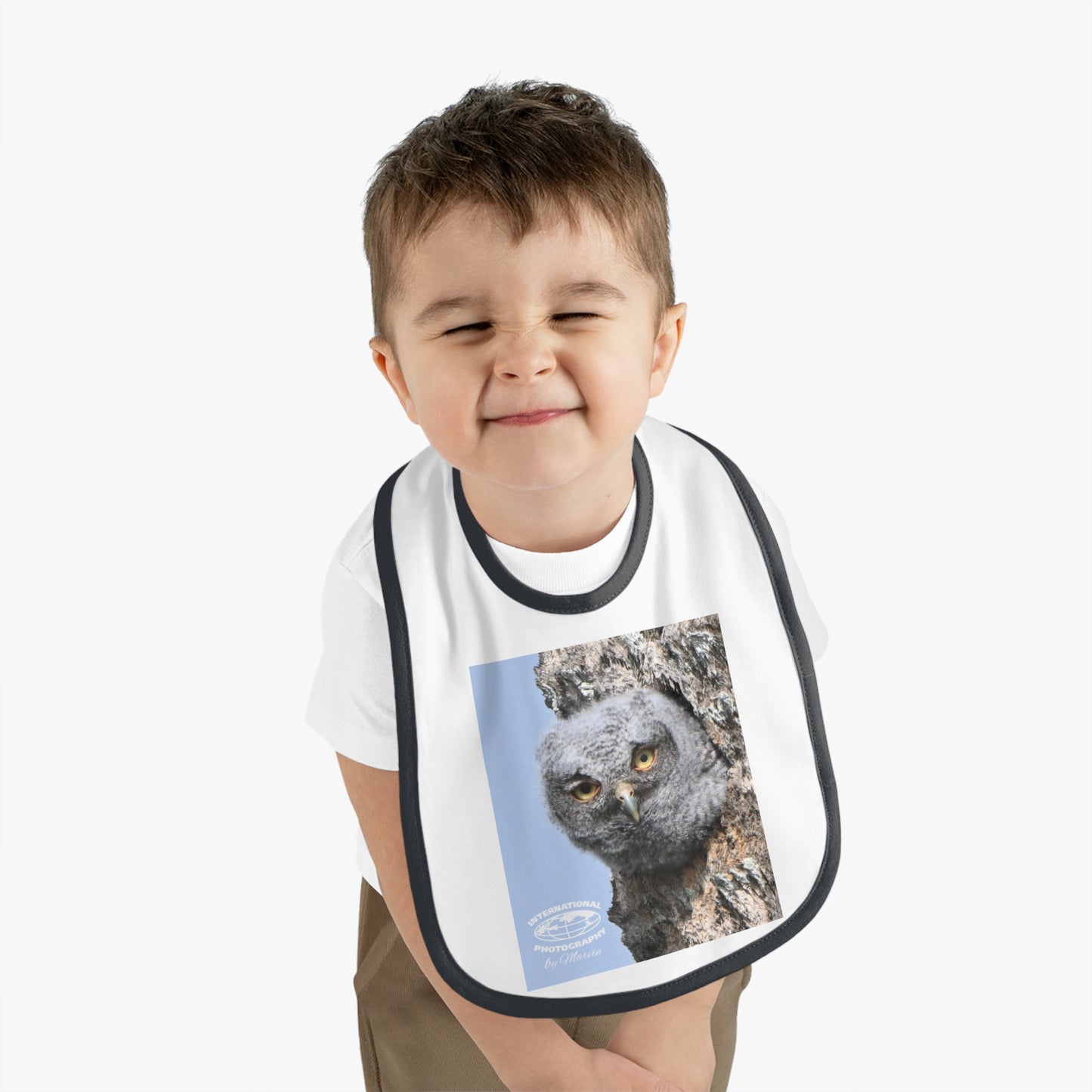 Cute Owl Baby Bib with Contrast Trim, Baby Feeding Gift, Infant Bib, Owl Lover Gift, Nursery Decor, Newborn Essential