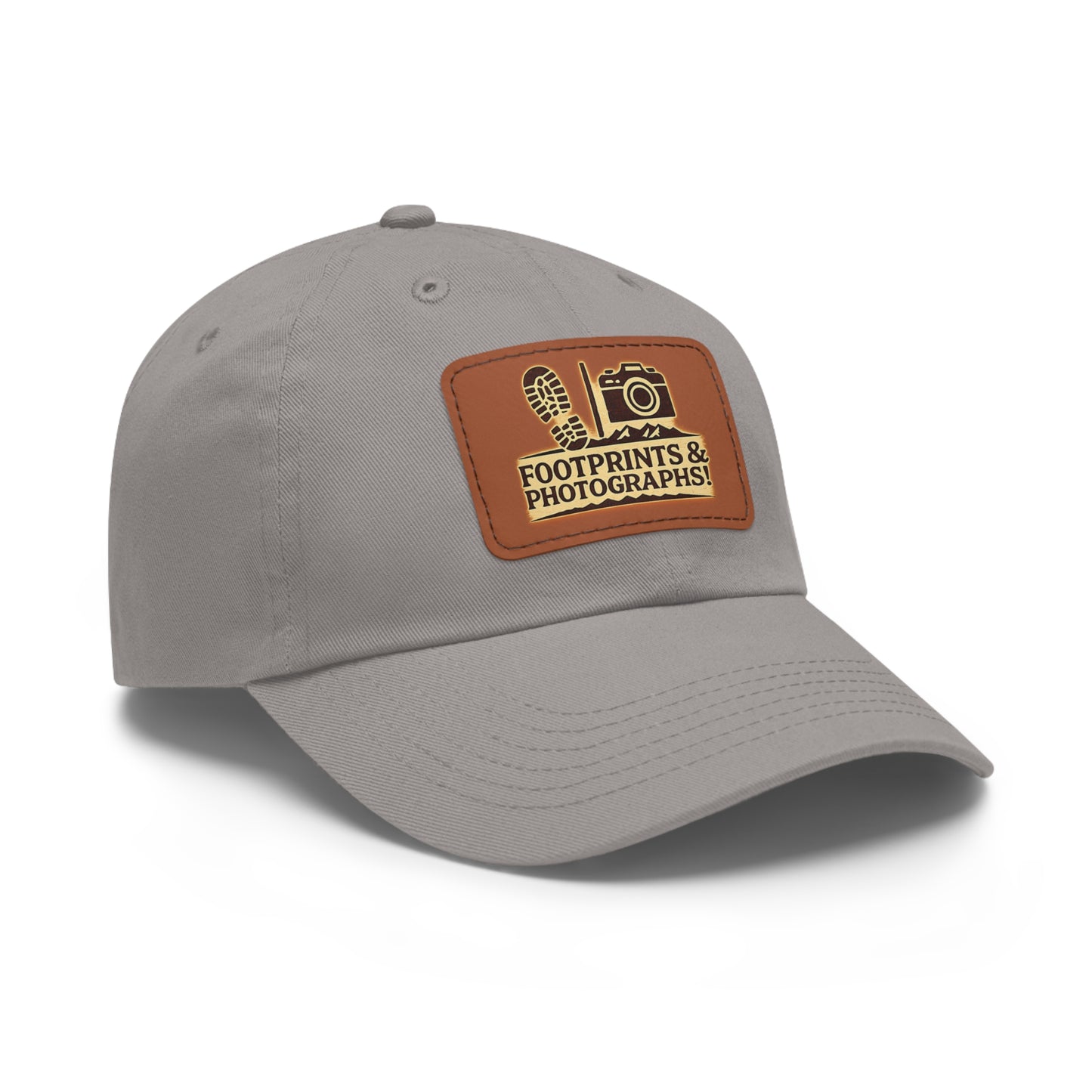 Leather Patch Dad Hat — "Footprints & Photographs" Outdoor Photographer Cap