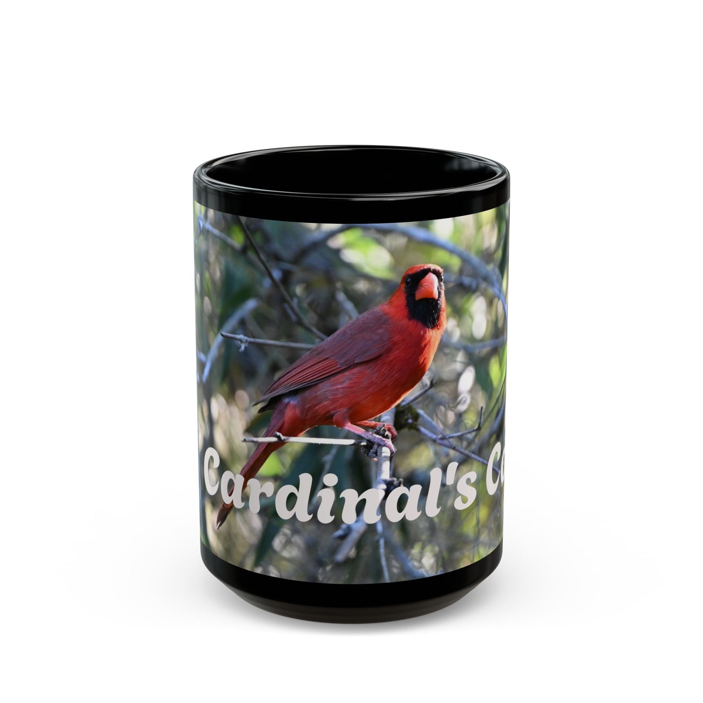 Cardinal's Cove Black Mug - Nature Lover's Coffee Cup, Birdwatching Gift, Home Decor, Eco-Friendly Drinkware, Birdwatcher Mug