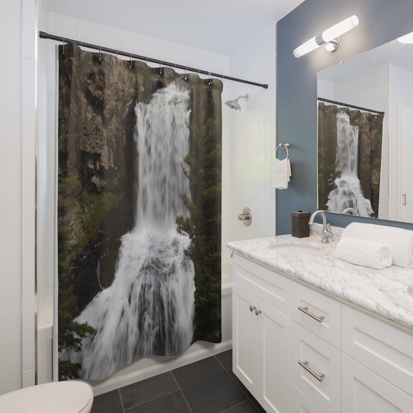 Nature-Inspired Shower Curtain, Waterfall Design, Boho Bathroom Decor, Home Accessories, Gift for Nature Lovers, Unique Bathroom Style