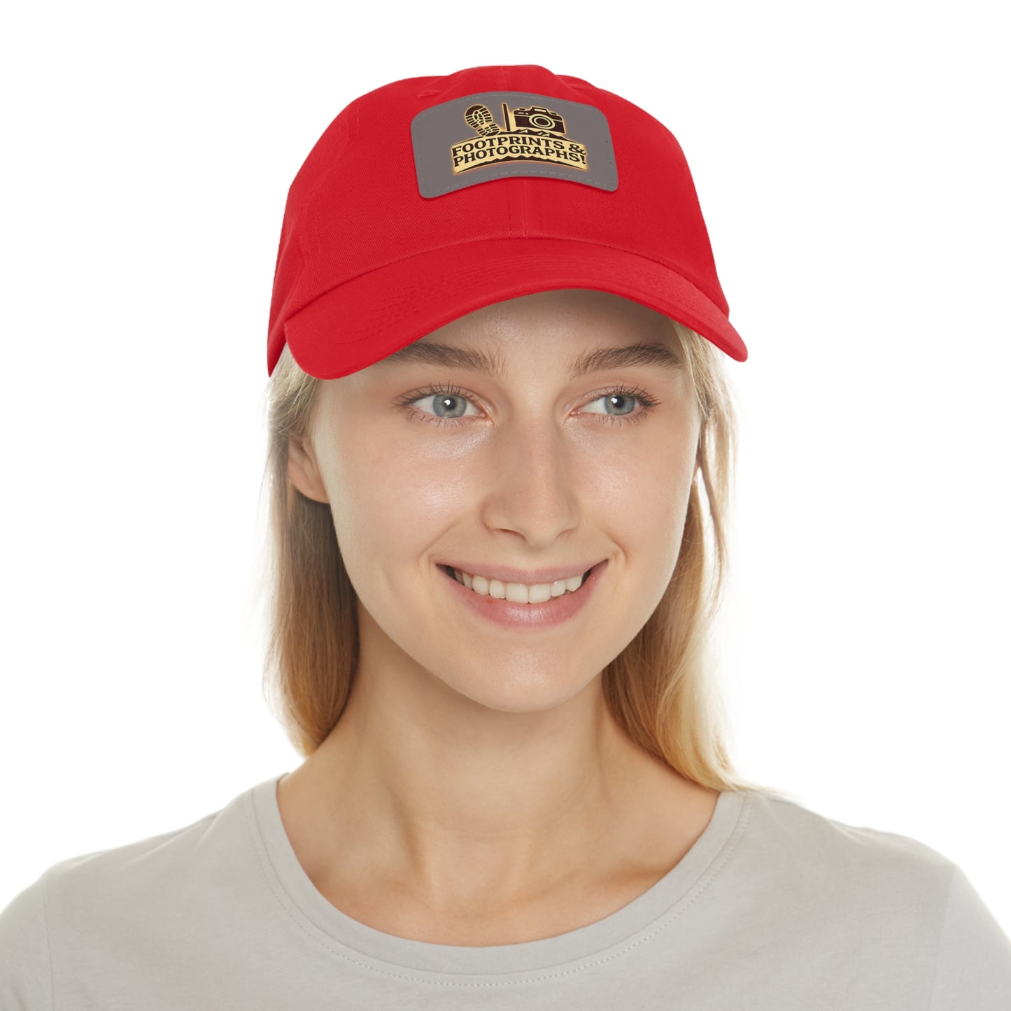 Leather Patch Dad Hat — "Footprints & Photographs" Outdoor Photographer Cap