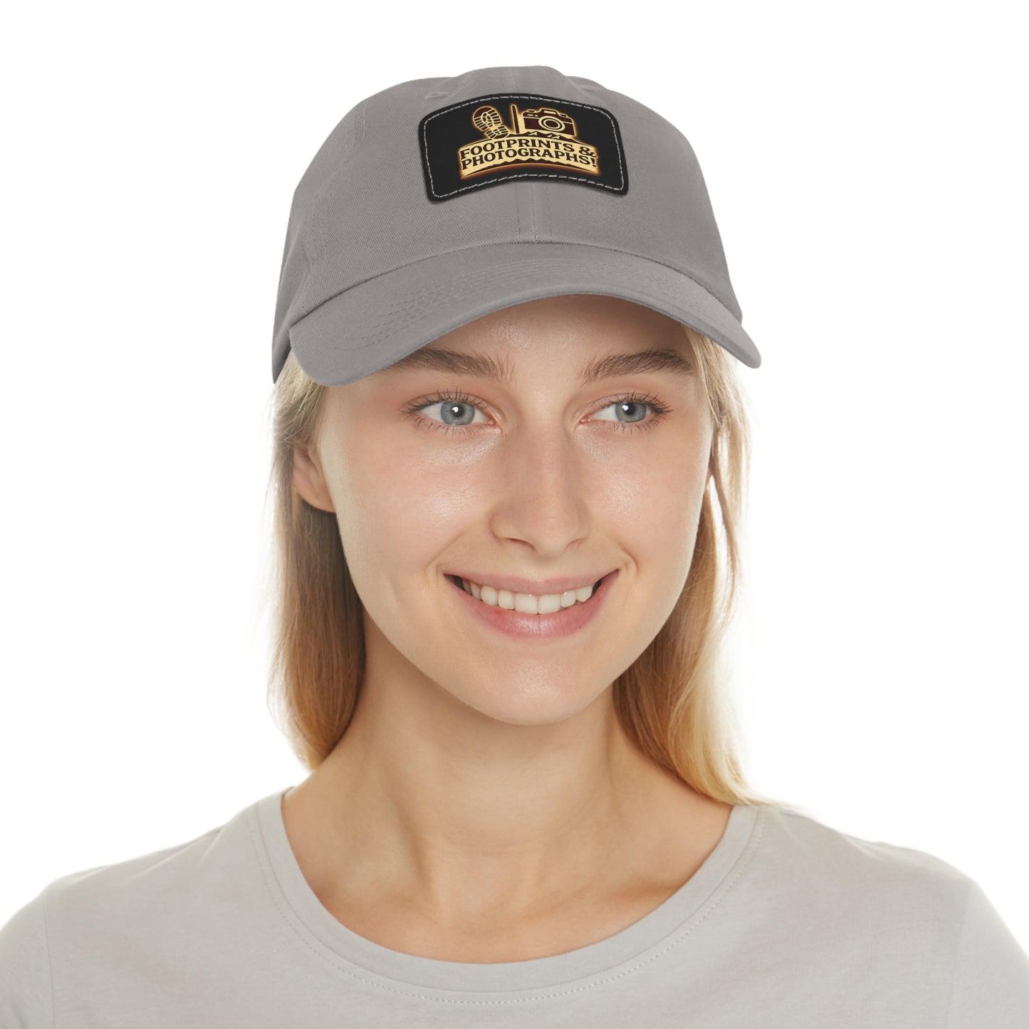 Leather Patch Dad Hat — "Footprints & Photographs" Outdoor Photographer Cap