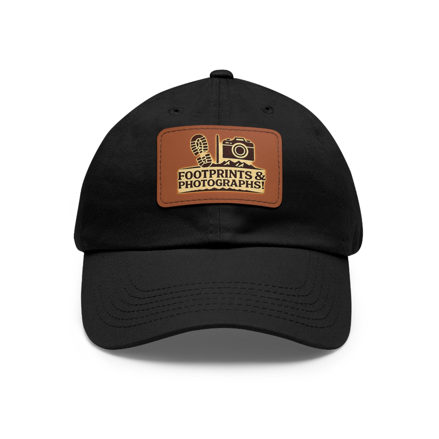 Leather Patch Dad Hat — "Footprints & Photographs" Outdoor Photographer Cap