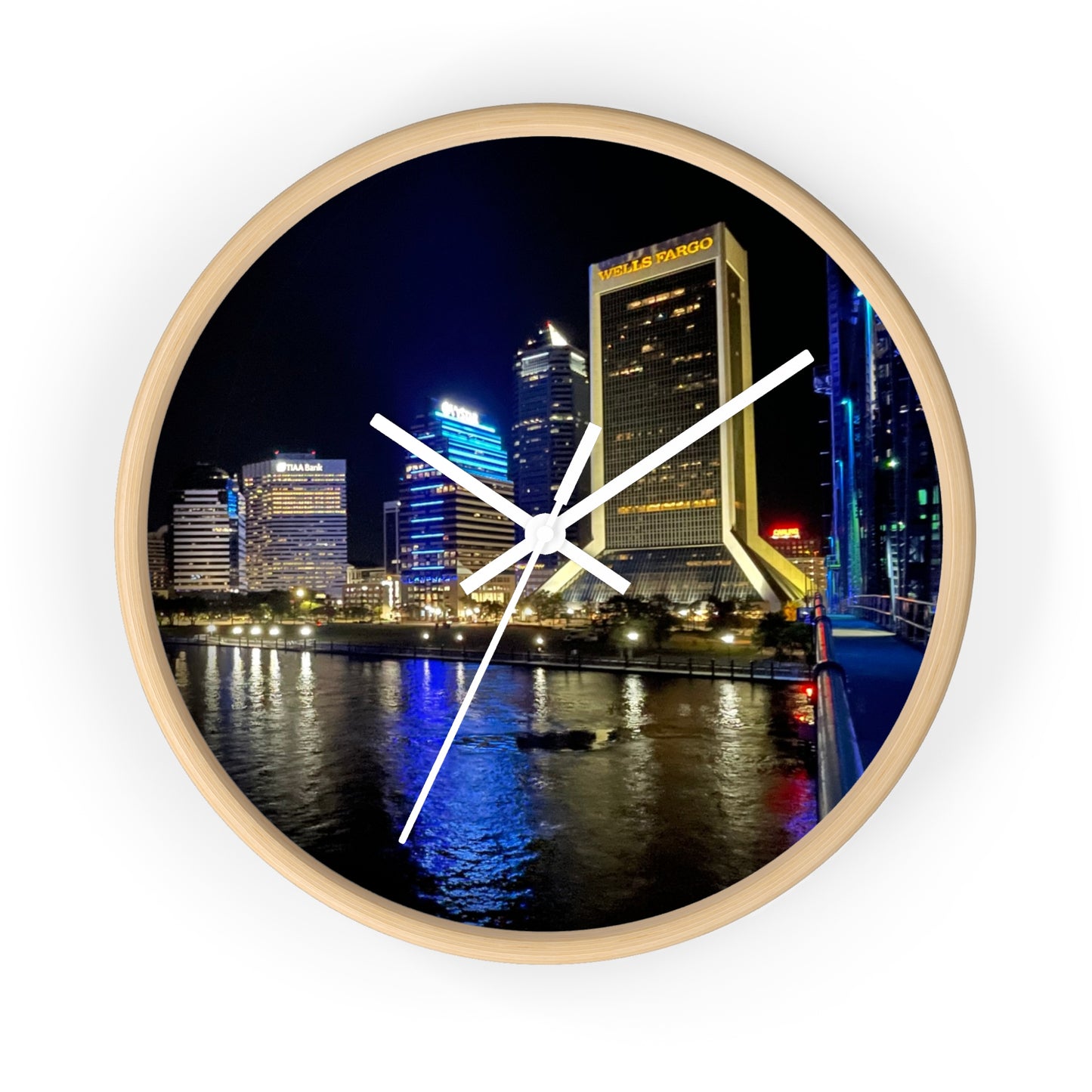 City Nightscape Wall Clock — Illuminated Skyline Reflection Clock for Modern Home Décor