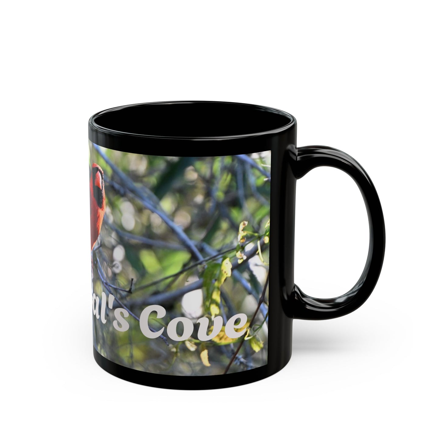 Cardinal's Cove Black Mug - Nature Lover's Coffee Cup, Birdwatching Gift, Home Decor, Eco-Friendly Drinkware, Birdwatcher Mug