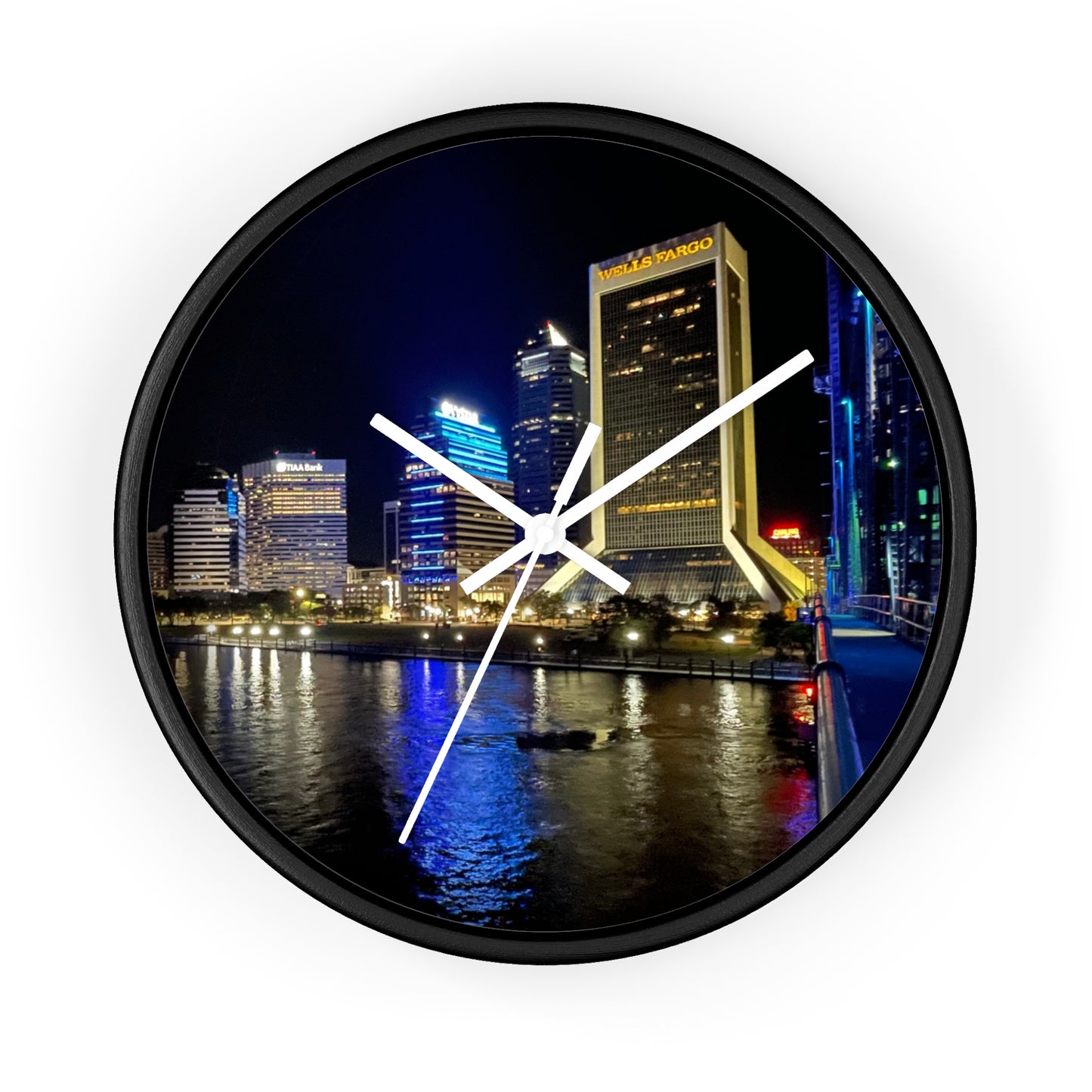 City Nightscape Wall Clock — Illuminated Skyline Reflection Clock for Modern Home Décor