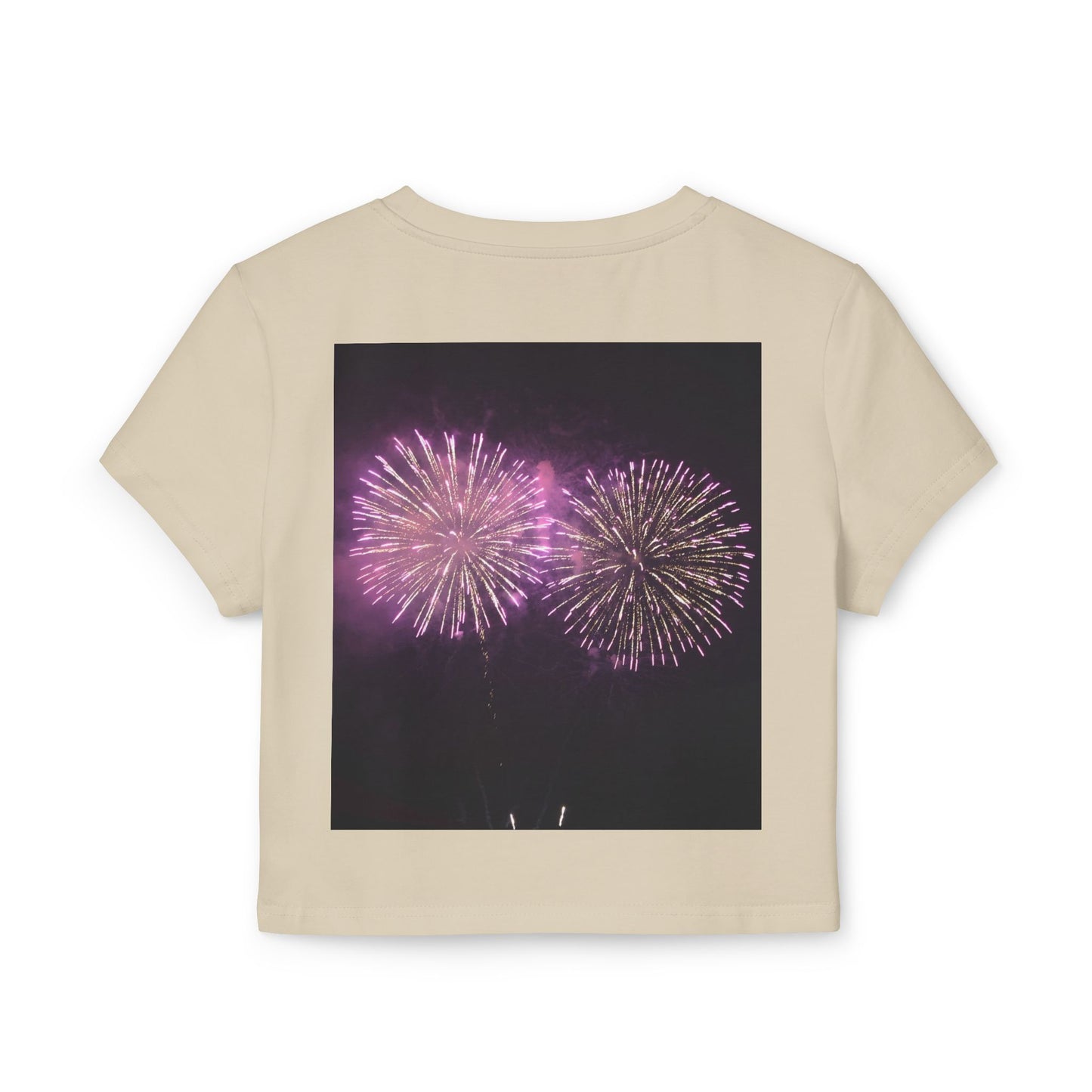 Women's Baby Tee with Vibrant Fireworks Design | Casual Summer Top, Festival Wear, Party Shirt, Celebrate Events, Gift for Her