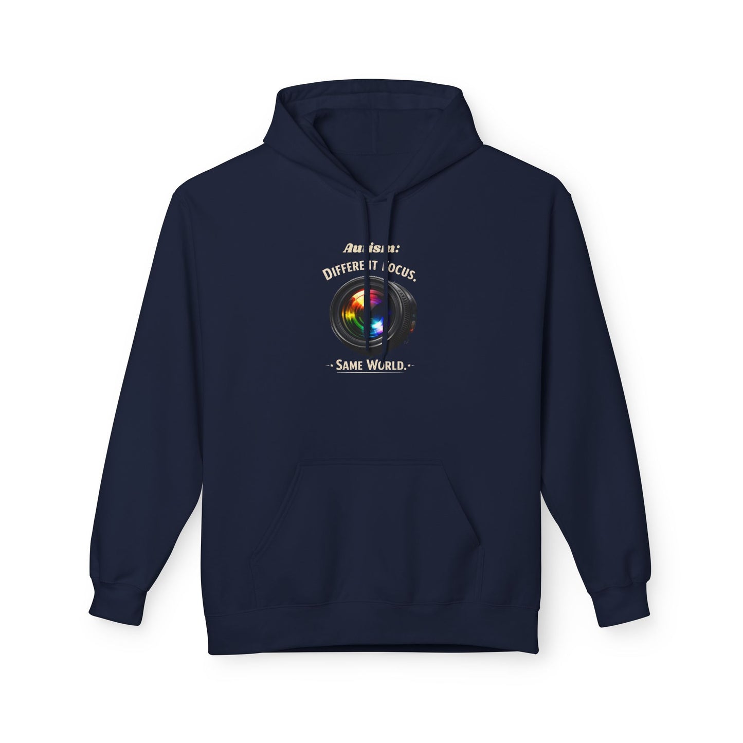 Hoodie — 'Different Not Less, Same World' Rainbow Eye Graphic