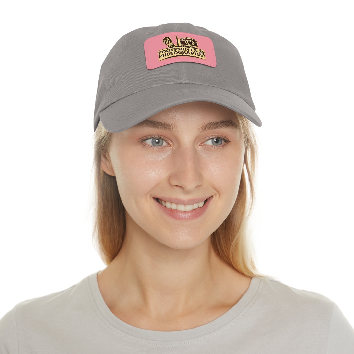 Leather Patch Dad Hat — "Footprints & Photographs" Outdoor Photographer Cap