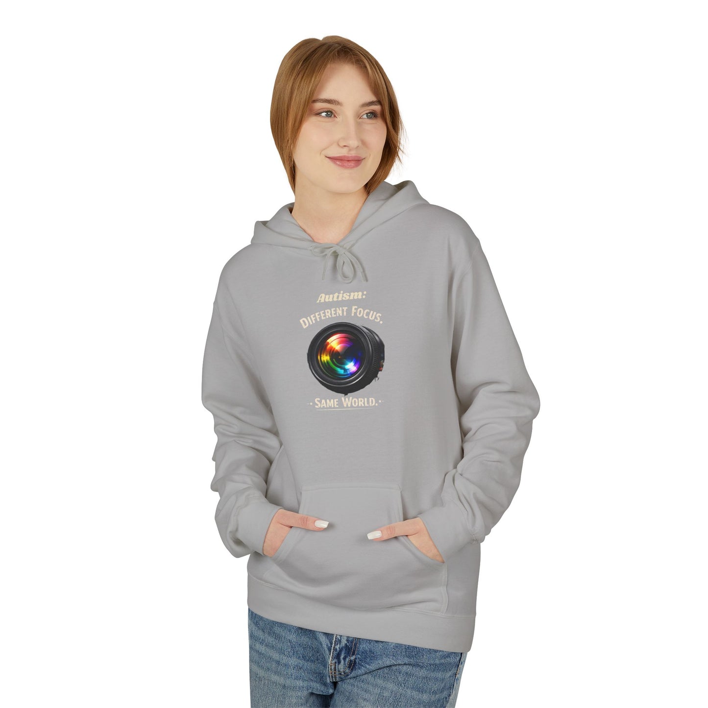 Hoodie — 'Different Not Less, Same World' Rainbow Eye Graphic