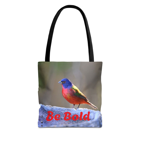 Colorful Bird Be Bold Tote Bag, Eco-Friendly Art Tote, Nature Lover Gift, Inspirational Quote Bag, Everyday Carry-All