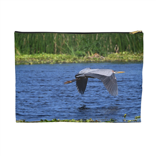 Nature-Inspired Accessory Pouch with Flying Heron Design, Wildlife Organizer, Eco-Friendly Gift, Travel Essentials, Bird Lover's Tote