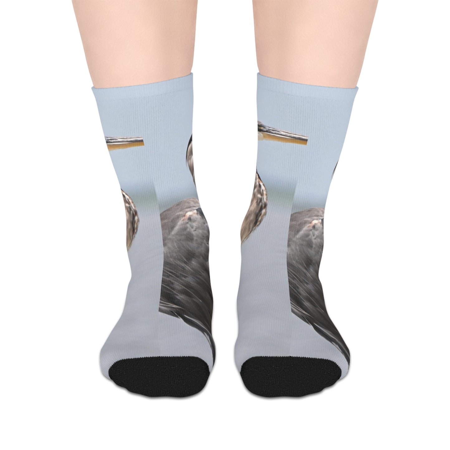 Charming Great Blue Heron Design Mid-Length Socks for Nature Lovers, Cute Gift, Cozy Footwear, Novelty Socks, Animal-themed Accessories
